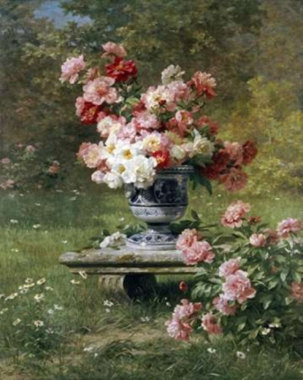Peonies In An Urn In a Garden Poster Print by Louis Marie Lemaire - Item # VARPDX265108